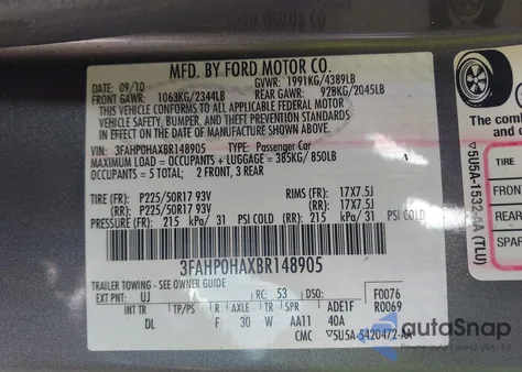 2011 Ford Fusion Se from USA, damaged, VIN 3FAHP0HAXBR148905